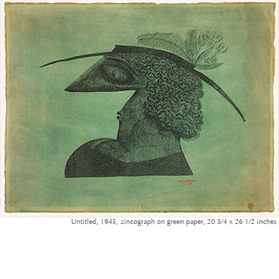 Untitled - zincograph on green paper - Saul Steinberg